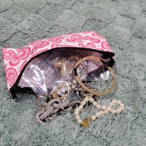 Pink Patterned Pouch with Jewelry